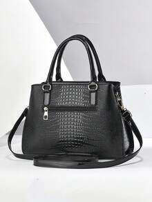3pcs Women's PU Leather Handbag Set, Elegant Fashion Tote Bag With Coin Purse And Card Holder, Multifunctional Large Capacity Shoulder Bag, Stylish And Unique Design, Multiple Colors Available - Black - View 4