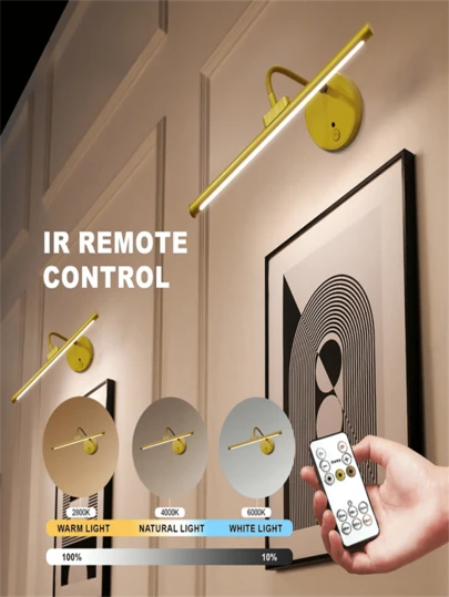 1pc Wireless LED Wall Light With Remote Control, LED Night Light, Dimmable Bedroom/Hallway Wall Light, Modern Frame Light, 360 ° Rotating Dimmable, Convenient Remote Control, Suitable For Bedrooms, Living Rooms, Cabinets, Corridors, Lobbies, Etc. (1800mAh)