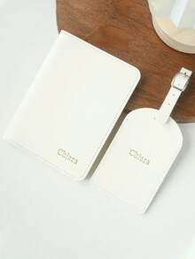 Personalized Name Passport Holder And Luggage Tag Set, Customized Gold Foil Texture Travel Gift, Customized Faux Leather Passport Cover And Luggage Tag Set, Customized Travel Accessories, Handmade Fashion Travel Gift, Birthday Gift, Bridesmaid Gift - Multicolor - View 5