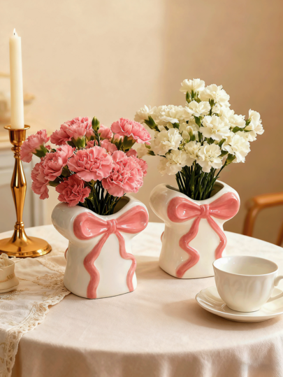 1pc able Ceramic Vase Bow Girl Home Vase, Romantic Wedding ation Shaped Graduation Birthday Holiday Girlfriend/Boyfriend Room Flower Glass view 6