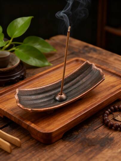 1pc Zen-Inspired Alloy Curved Boat Incense Holder, Creative Incense Burner Suitable For Meditation, Yoga, Home, Office And Various Festive Occasions
