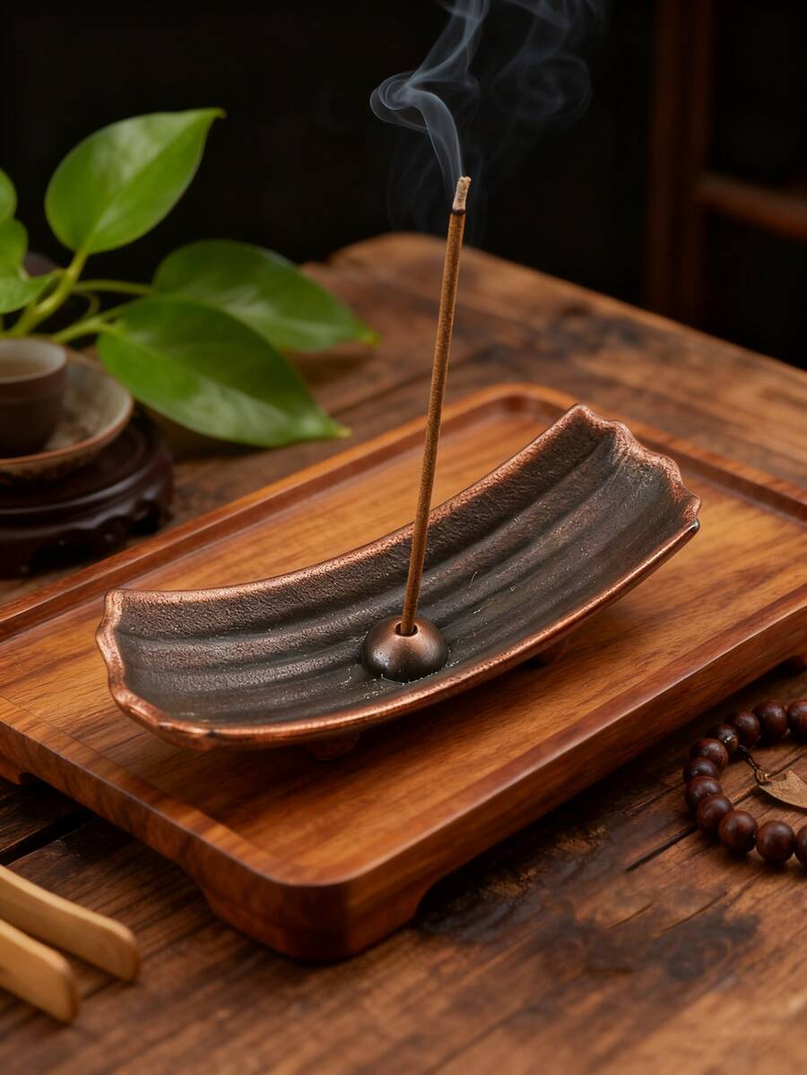 1pc Zen-Inspired Alloy Curved Boat Incense Holder, Creative Incense Burner Suitable For Meditation, Yoga, Home, Office And Various Festive Occasions