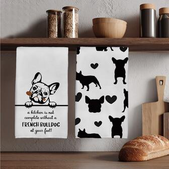 2pcs Minimalist Black & White Line Dog & Heart Pattern Kitchen Towels, 40*60cm Soft Microfiber Material, Suitable For Home, Kitchen, Restaurant, Outdoor Camping, Tabletop Cleaning, Dish Washing, Holiday Gift