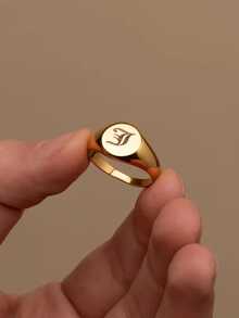 Custom Personalized Letter Ring, Personalized Gothic Signet Ring, Silver Gothic Initial Ring, Christmas Gifts, Valentine's Day Gifts, Family Gifts,Gift For Women/Men - Gold - View 2