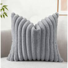 Faux Fur Cozy Soft Striped Decorative Throw Pillow Covers,Velvet Pillowcase Cushion Case For Sofa Couch - Grey - View 9