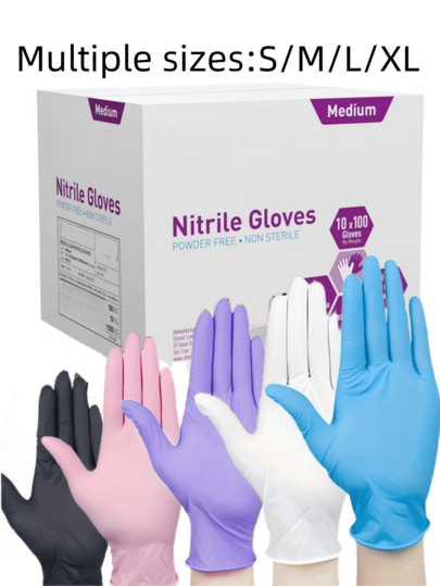 100 Pieces Of Disposable Gloves, Super Durable, Blue/Pink/Black/White/Purple Disposable Nitrile Latex Gloves, Suitable For Kitchen, Tattoo, Hair Dyeing, Pet Care, Beauty Salon And Home Cleaning, Multi-Purpose Disposable Gloves. Note The Packaging Method Of Bagged, Reason: Not Easily Damaged During Transportation.
