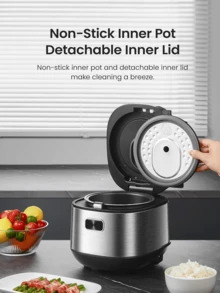 COMFEE 4-Cup Rice Cooker, 9-In-1 Multi-Function Cooker, Fuzzy Logic Technology, Non-Stick Pot, Slow Cook, Steam, Brown Rice, White Rice, Compact, Grey, Ideal For Small Families, Quick & Easy Cooking - US A Type Plug(110-127V) - View 8