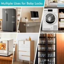3/5/6/12Pcs Transparent Adhesive Safety Locks No Drill Baby Proofing Latches For Drawers, Fridge, Dishwasher, Toilet Seat, Cabinets, Oven, Child & Pet Proof Essential Home Safety Supplies To Prevent Kids Opening, Pinching & Pets Entering - Multicolor - View 2
