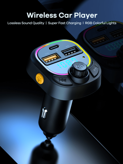 REMAX Cargador de coche Bluetooth para iPhone/Android; 3 puertos de carga rápida; Luz ambiente RGB; 2 puertos de carga USB A y USB C; Micrófono HD incorporado; Llamada con manos libres y audio cristalino; Compatible con unidad USB; Compatibilidad universal; Protección múltiple; Cargador de coche para encendedor de cigarrillos; Accesorios para el coche, artículos de coche súper prácticos