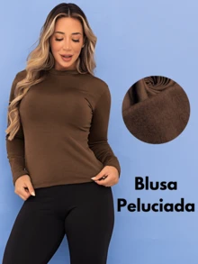 Cold Thermal Blouse Second Skin Gym Long Sleeve Plush Winter Felpuda Flannel Tarelles - Rỉ Nâu - Xem 6