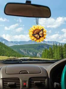 Ambientador de coche con flor de hibisco | Set de 5 piezas de accesorios de coche con aroma duradero y diseño lindo en color rosa para playa | Decoración colgante para espejo retrovisor interior del coche con aroma para mujeres y adolescentes