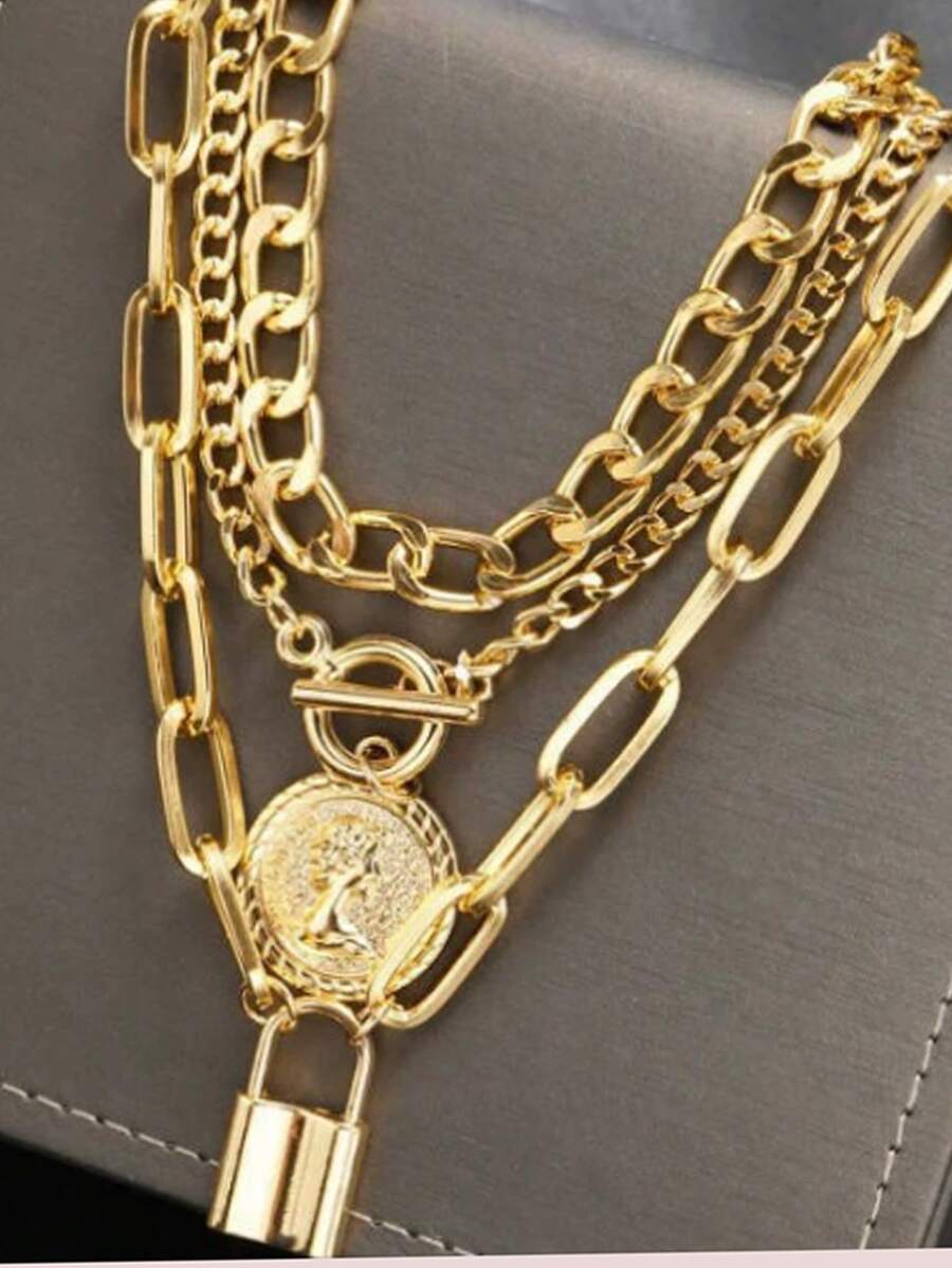 1 set de collier à chaîne vintage, convient pour les vacances, les fêtes, les cadeaux et le port quotidien - Doré - Voir 1