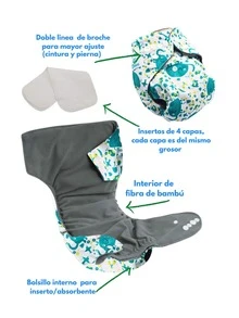 BABYBAMBOO Reusable Bamboo Cloth Diaper + 2 Inserts 4 Layers Of Microfiber - Lilac Purple - View 3