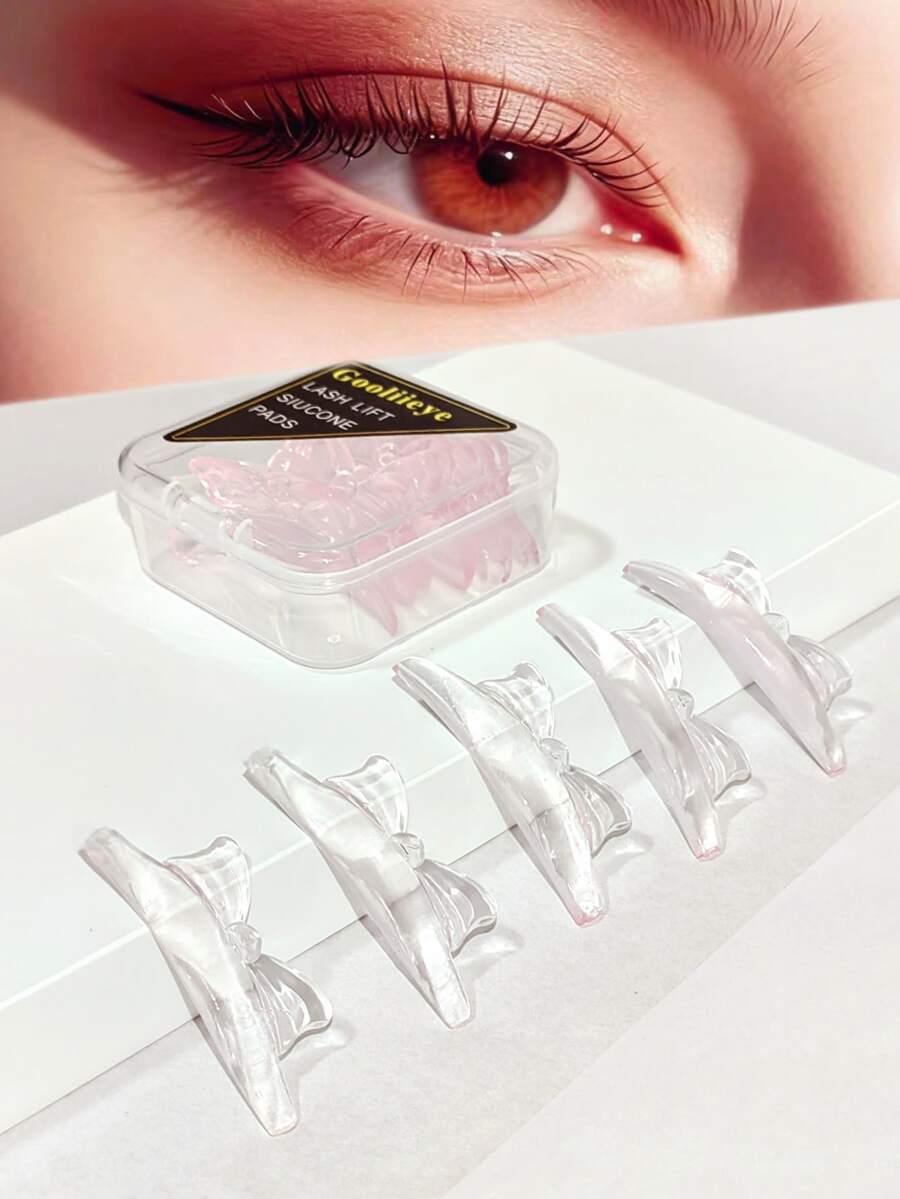 10Pcs/5Sizes Self Sticky Lash Lift Pads,Eyelash Perm Rods No Glue Lash Lift Shields,Reusable Soft J&L&B& D Curls Makeup Beauty Tool Pink Color