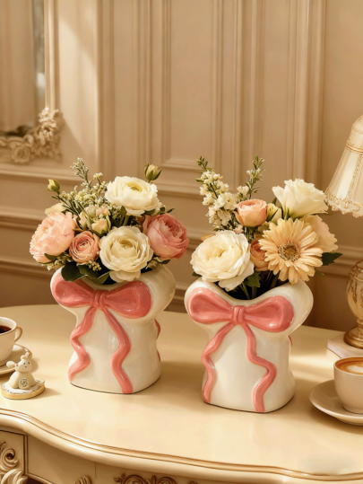 1pc able Ceramic Vase Bow Girl Home Vase, Romantic Wedding ation Shaped Graduation Birthday Holiday Girlfriend/Boyfriend Room Flower Glass view 4
