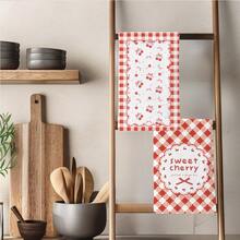 2pcs Minimalist Plaid Cherry & Bow Pattern Kitchen Towels, Soft Polyester Material Dish Cloths, Suitable For Kitchen Decor, Kitchen Cleaning, Holiday Party Decoration, Kitchen & Bathroom Essentials, Home Decor, Housewarming Gift - Multicolor - View 7