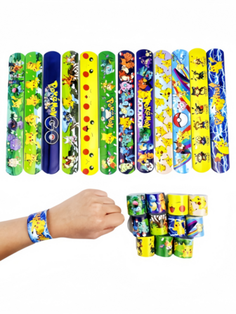  24pcs/12pcs Pokemon Cartoon Character Design Children's Slap Bracelet, Suitable For Gifts And Party Wear