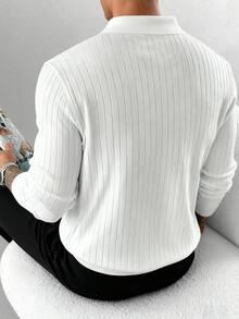 GRDR Men's Loose Fit Thin Ribbed Knit Cardigan, Casual Versatile Outerwear - White - View 2