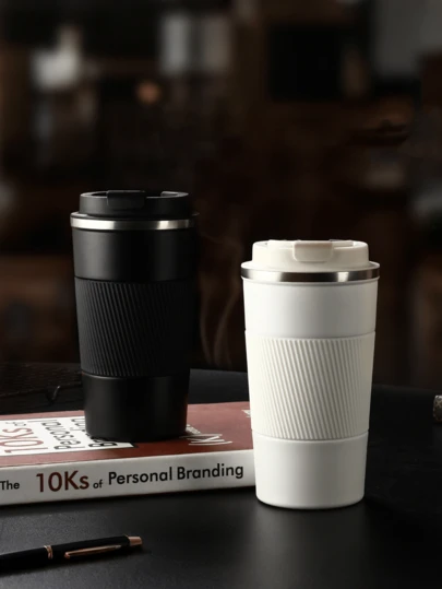1pc Fashionable Minimalist Stainless Steel Coffee Cup, Double-Wall Leak-Proof Coffee Mug, Non-Slip Travel Tumbler, Stylish Gift Cup, Compact & Convenient, Comfortable Grip, Companion For Street & Office, Suitable For Coffee, Tea. Vacuum Insulated Coffee Cup With Leak-Proof Screw Lid, Unisex, Suitable For Hot & Cold Drinks, Outdoor Camping Travel Mug.