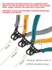 KLONKEE Alicates de punta redonda - Disponibles en varios tamaños que incluyen alicates de punta redonda de 1.5mm, 2.25mm y 3mm, adecuados para hacer joyas, cortadores de alambre, mordazas de alicates de punta redonda, mango ergonómico para un agarre cómodo para manualidades con cuentas y proyectos de artesanía de alta precisión, compatibles con alambre de artesanía de calibre 18-26 (no adecuados para alambre de metal con núcleo de acero). - Multicolor - Ver 4