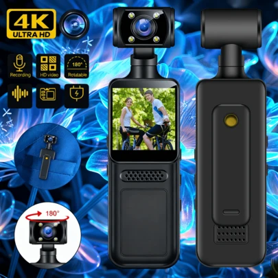 4K Ultra HD Mini Camera 1080P Pocket Action Camera 180 Degree Rotatable Vlog WiFi Sports DV Video Recorder Bicycle Camcorder