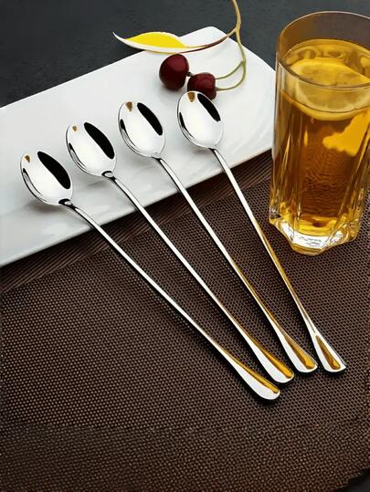 4 pezzi Cucchiaini da tè lungo in acciaio inossidabile, cucchiaini da caffè, cucchiaini per mescolare il gelato, lavabili in lavastoviglie, set di utensili da cucina e stoviglie adatti per dessert, uso domestico e in cucina