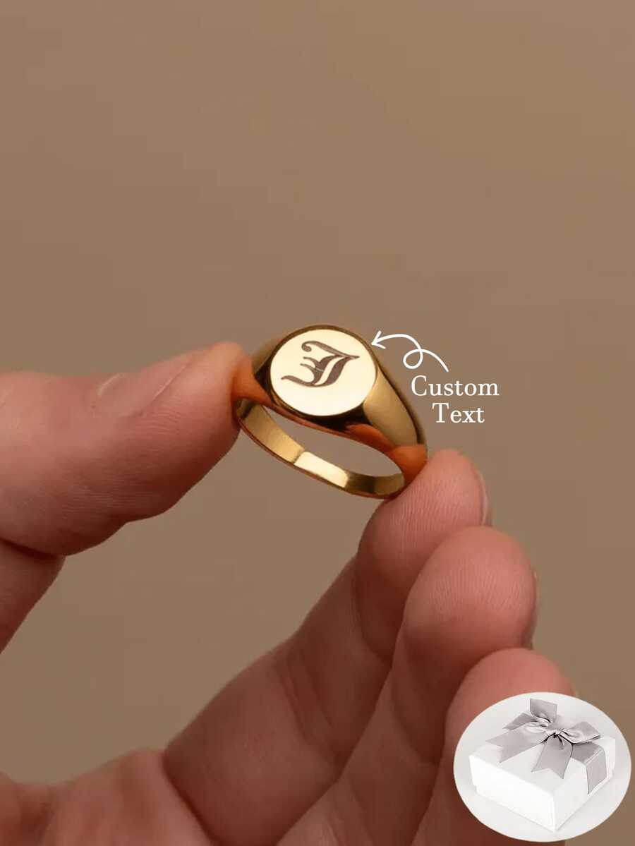 Custom Personalized Letter Ring, Personalized Gothic Signet Ring, Silver Gothic Initial Ring, Christmas Gifts, Valentine's Day Gifts, Family Gifts,Gift For Women/Men - Gold - View 1