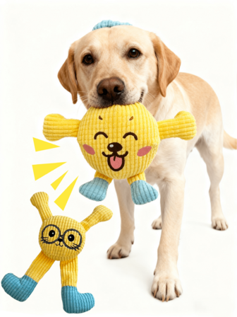 可爱卡通造型宠物玩具，耐咬互动玩具套装，带发声功能的毛绒狗狗玩具，适合牙齿生长，缓解无聊，有益口腔健康