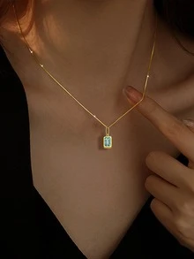 1 chiếc vòng cổ mặt dây chuyền đá quý mạ vàng S925 bằng bạc Sterling dành cho nữ, quà tặng trang sức kỷ niệm sinh nhật Ngày của Mẹ cho phụ nữ, vợ cô ấy - Vàng - Xem 3