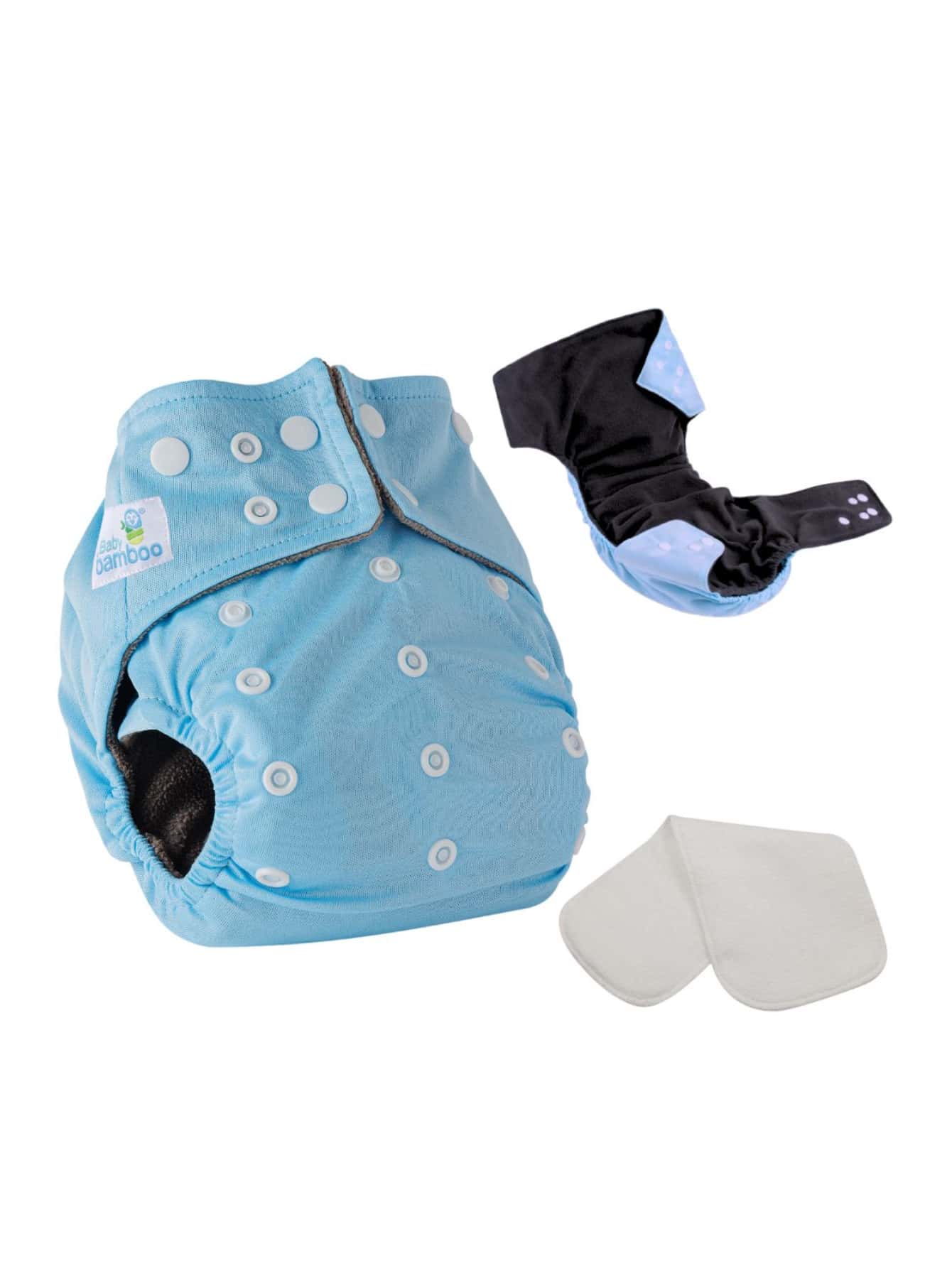 BABYBAMBOO Reusable Bamboo Cloth Diaper + 2 Inserts 4 Layers Of Microfiber - Blue - View 1
