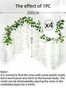 Nejlue Artificial Flowers/Plants1111 Home & Living 1/2/4pcs White Artificial Wisteria Wreath, Silk Wisteria Vine Hanging Garland, Suitable For Home Decor, Garden Decor, Room Decor, Wall Decor, Indoor/Outdoor Decor, Wedding Arch Floral Decor, Bedroom Decor, Dining Table Decor, Party Decor, Birthday Decor, Spring Decorations, Valentine's Day Decorations - White - View 8