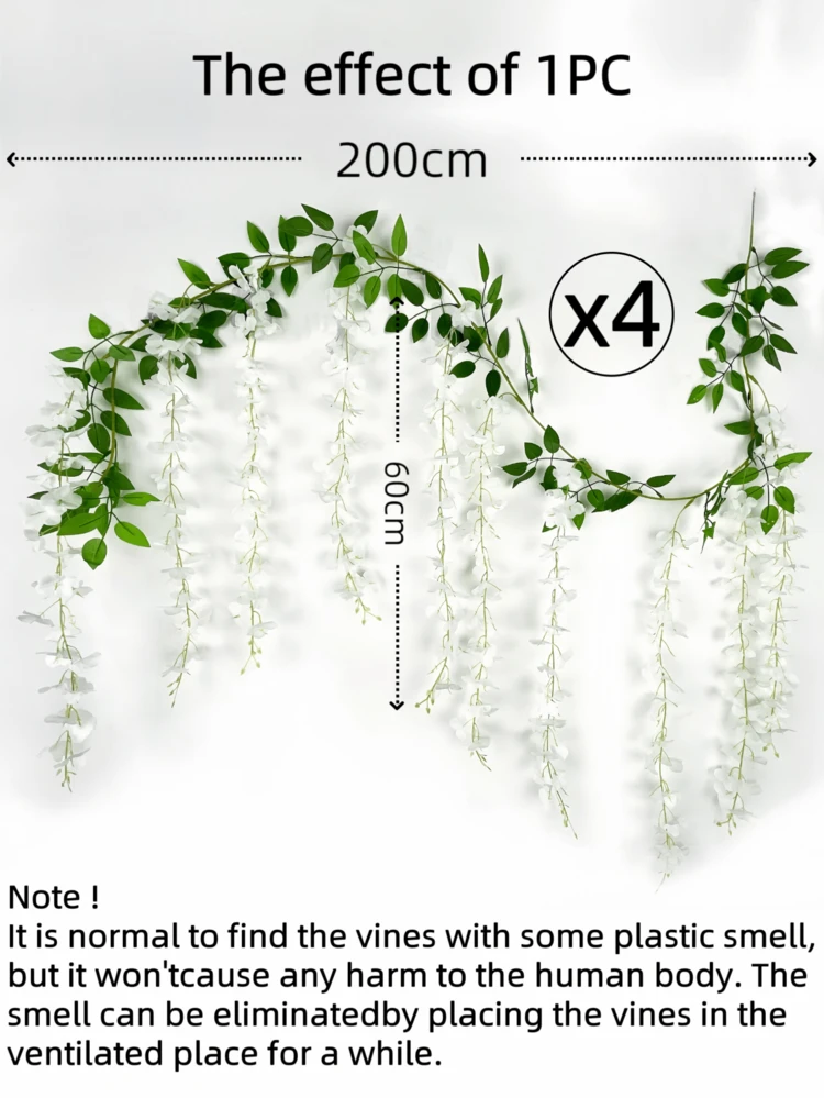 Nejlue Artificial Flowers/Plants1111 Home & Living 1/2/4pcs White Artificial Wisteria Wreath, Silk Wisteria Vine Hanging Garland, Suitable For Home Decor, Garden Decor, Room Decor, Wall Decor, Indoor/Outdoor Decor, Wedding Arch Floral Decor, Bedroom Decor, Dining Table Decor, Party Decor, Birthday Decor, Spring Decorations, Valentine's Day Decorations - White - View 8