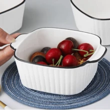 4件套方形条纹陶瓷烤盘，带把手，家用陶瓷餐具套装，适用于烤箱、微波炉和洗碗机 - 彩色 - 查看 7