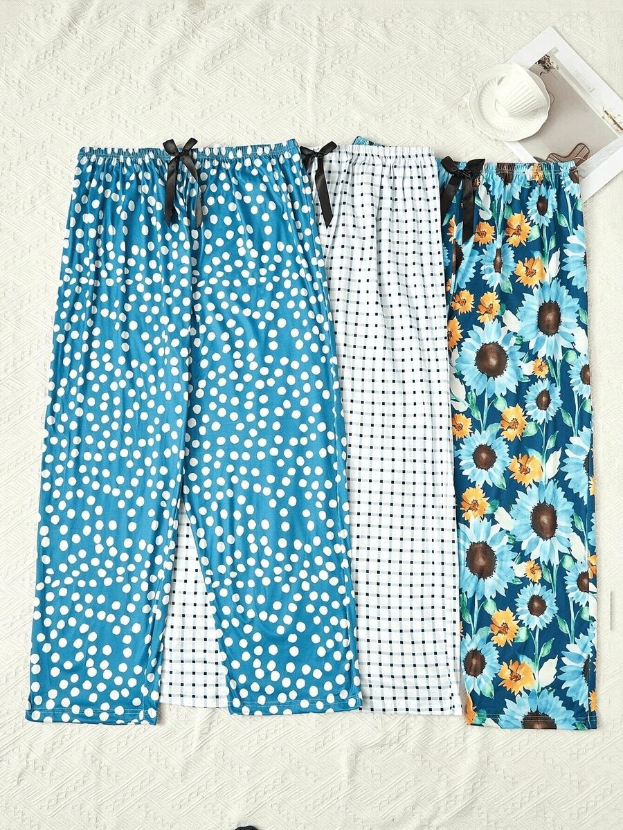 [Plaid Print Pajama Pants] 3-Pack Plaid Print Pajama Pants - Comfortable Elastic Waistband With Drawstring, Casual Long Lounge Pants For Home Relaxation - Mixed Colors - View 1