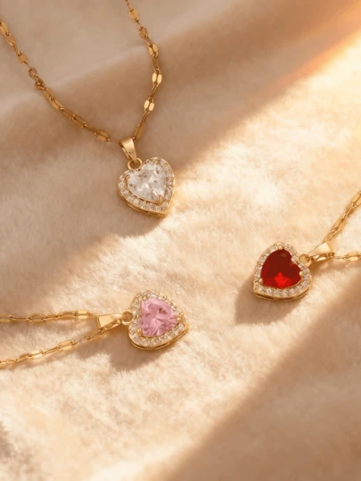 1 pieza Collar con colgante en forma de corazón de cadena de acero inoxidable con circonita, joyería de diseño minimalista y de moda, accesorio y regalo versátil