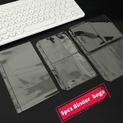 5个A5/A6 PVC活页夹收纳袋，6孔索引替换套，适用于偶像卡片、桌面整理、文具用品