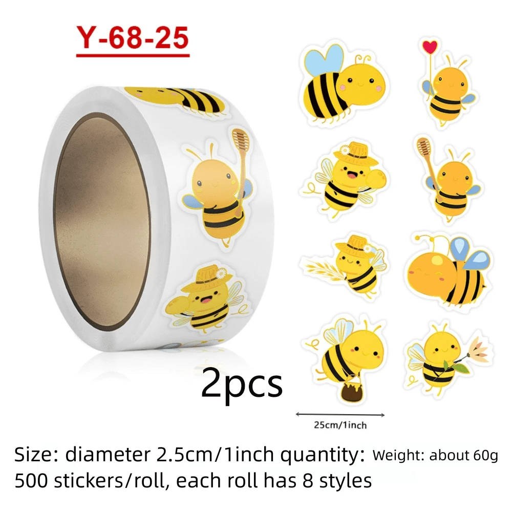 2pcs Bee Stickers, Cute Cartoon Motivational Sticker Labels For Students Teachers, DIY Scrapbooking Journal Supplies, Gift Sealing Envelope Decoration - Multicolor - View 1