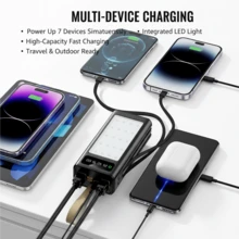 50000mAh Large Capacity Power Bank 22.5W External Battery Fast Charging Mobile Power Supply Equipped With LED Flashlight LED Power Display Comes With Detachable 2 Cables, Can Quickly Charge Mobile Phones/Electronic Products And Other Devices(5*10000mAh) - màu đen - Xem 2