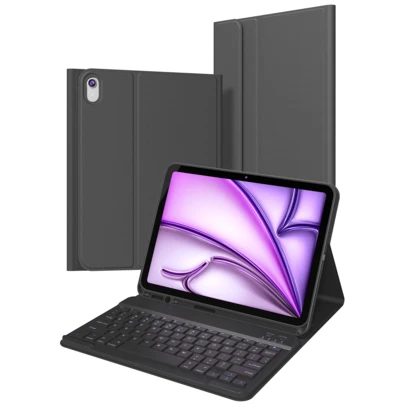 Bàn phím kiêm bao da này tương thích với iPad (A16) thế hệ thứ 11, thứ 10, thứ 7/8/9, iPad Air thế hệ thứ 4/5/(M2) 2024/(M3) 2025, iPad Pro 11 inch (2018/2020/2021/2022). Sản phẩm được làm từ chất liệu da PU, có bàn phím không dây có thể tháo rời, pin 150mAh và khe đựng bút Apple Pencil tích hợp. Màu sắc: Đen.
