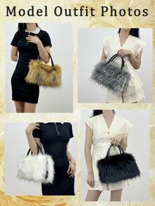 Women's Fuzzy Tote Bag Furry Shoulder Bag Large Plush Top Handle Purses Winter Women's Shoulder Handbags Fluffy Handbags Cute Soft Fluffy Purse Furry Bag Crossbody Bag With Shoulder Strap For Sending Friends Shopping, Dating, Thanksgiving Dinner Purse Shopping Working - Multicolor - View 8