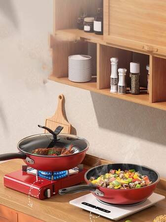 1 st stekpanna med non-stick-beläggning för hemlagning, minskar rök, stekpanna med platt botten för stekning och wokning av skaldjur