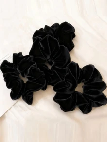 4条装天鹅绒发圈，酒红色，优雅纯色，冬季发饰，女士发绳，美妆用品，卷发饰品，秋季旅行必备，美发工具，美发产品，马尾发圈，发绳，弹性发圈 - 黑色 - 查看 3