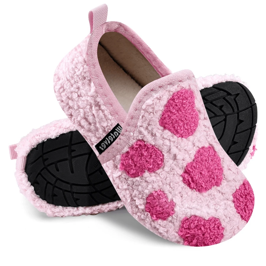 Kid's Cute Home Slippers Toddler Slip On Comfortable Warm Soft Sock Slippers Lightweight Non Slip Winter Shoes For Indoor And Outdoor - Trái tim hồng - Xem 1