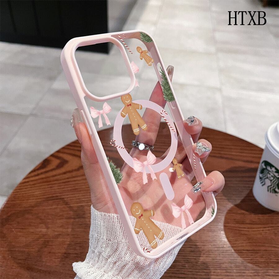 Pink Bow And Christmas Tree Pattern This Magnetic Phone Case, Compatible With IPhone 17/Air/16/15/14/13/12 Pro/11, Features A Stylish And Pattern Design. Available In A Variety Of Colors, This Classic, Shockproof Hybrid Case Makes A Perfect Gift For Friends And Family For Halloween, Christmas, And Thanksgiving. - Pink - View 1