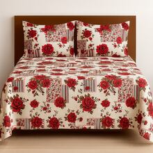 Double Bedspread Printed Fabric Simple 3 Pieces Daily Use - Rojo - Ver 1