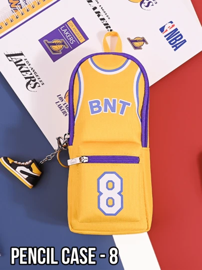 NBA Lakers Official #8 + Team Logo Pencil Pouch, Vintage Themed Design (Iconic Team Emblem + Nostalgic #8 Print), Premium PU Leather (Wear-Resistant & Easy To Clean), Magnetic Closure (One-Hand Operation), Multi-Pocket Organizer (Fits Pens, Erasers, Small Gadgets), Compact Backpack-Friendly, Cool Sports Aesthetic, Back-To-School Must-Have For Students, Great Gift For Lakers #8 Fans (Boys/Girls/Teens)