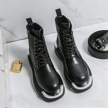 Punk-Style Metal Embellished Platform Leather Shoes - Urban Trendsetter / Retro Eye-Catching Combination. Lacquered Leather Makes You Look Taller. Chunky Derby Shoes. Size 40-46. 2025 Punk Dress Shoes. - Black - View 1