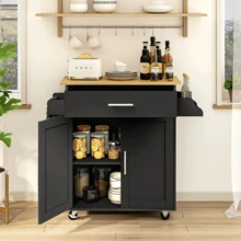 Carrito de almacenamiento cocina con clóset de almacenamiento y cajones para comedor, mueble dual con espacio cerrado y cajoneras, ideal para guardar vajilla, despensa y accesorios de mesa, recomendado para ahorrar espacio y mantener organización. - Negro - Ver 1