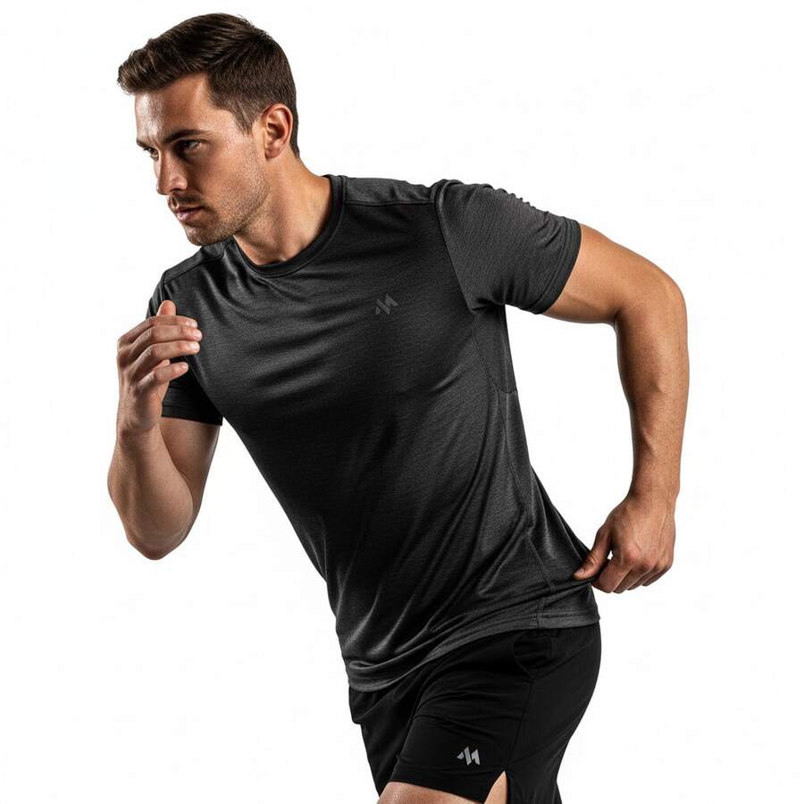 Men's Dry Fit T-Shirt For Gym, Workout, Sports, Quick-Drying, Breathable Fabric - 黑色 - 查看 1