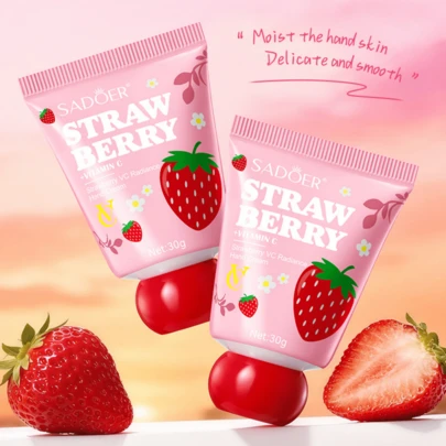 Crema de manos iluminadora de fresa con vitamina C, hidratante y nutritiva, anti-sequedad, blanqueadora y reductora de arrugas, regalo perfecto para las vacaciones, apta para todo tipo de pieles